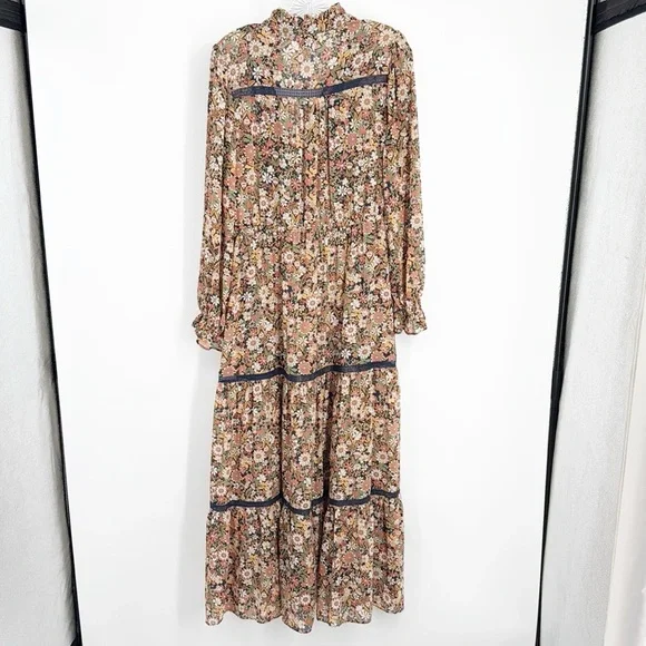 Lost + Wander Flower Power Maxi Dress Tiered Prairie size Medium Blue Peach - Picture 4 of 14